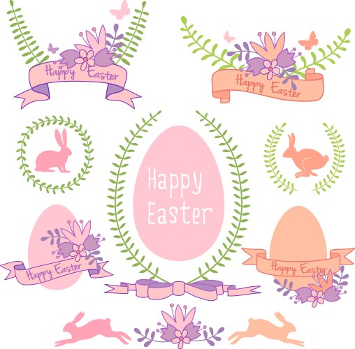 Happy easter set of doodles Royalty Free Vector Image