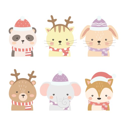 Set cute animals for winter Vector Image