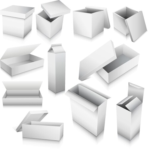 Realistic white boxes isolated box mockup Vector Image
