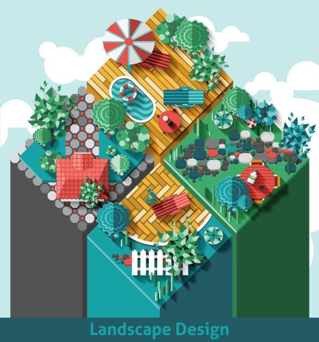 Flat style landscape design elements Royalty Free Vector