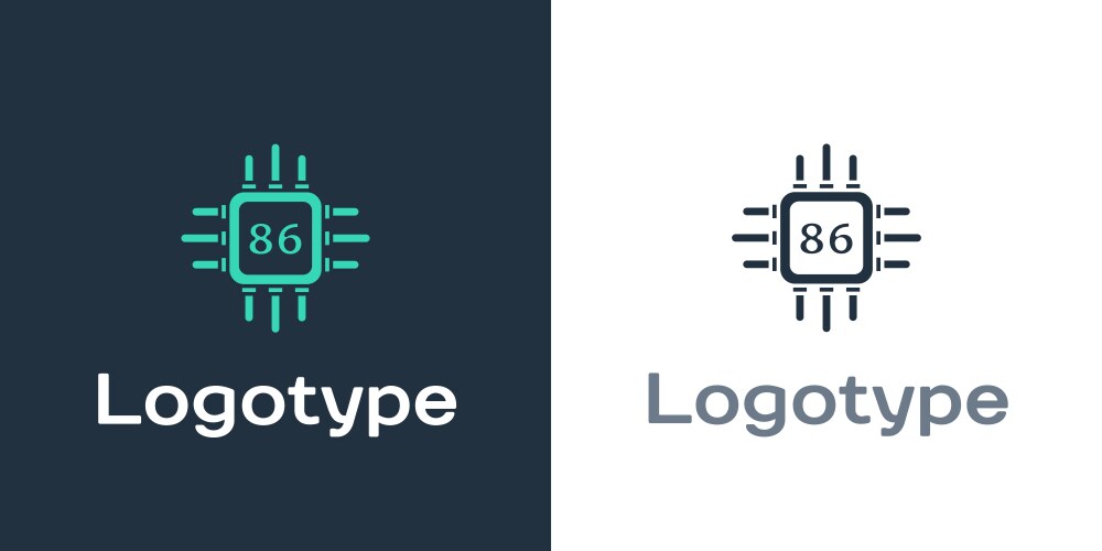 Logotype computer processor with microcircuits cpu vector image