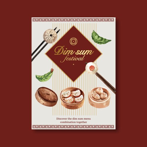 Dim sum poster design with dumpling steamed bun vector image