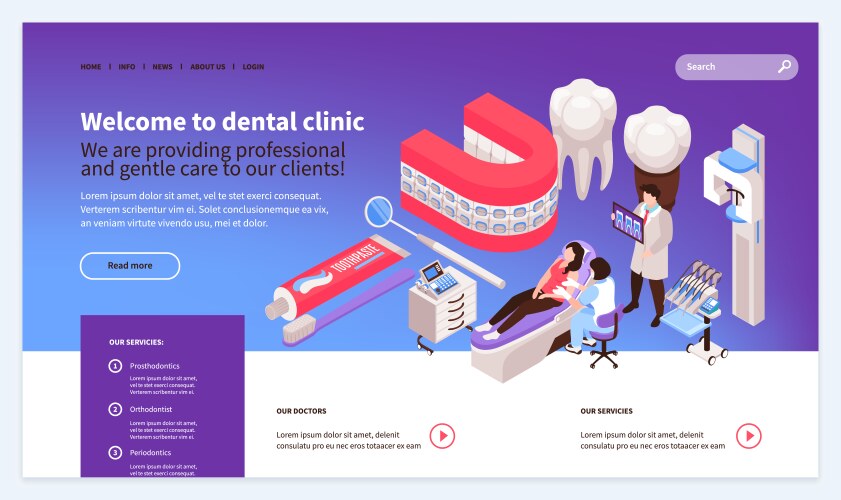 Isometric dentist landing page vector image