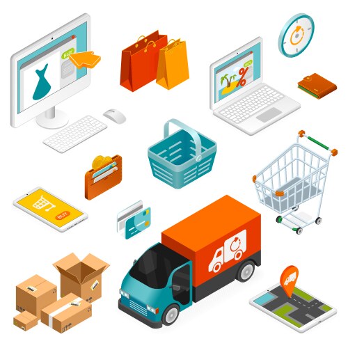 Mobile shopping icon set vector image