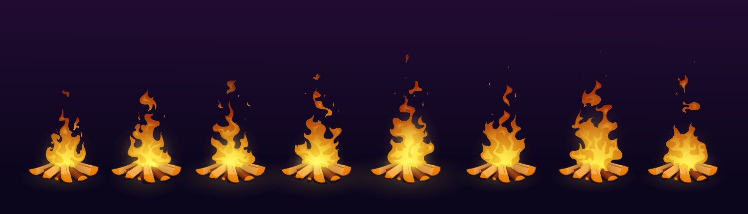 Fire flame pixel art animation sprite frames 8bit Vector Image