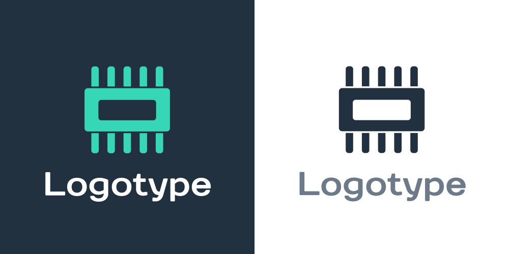 Logotype computer processor with microcircuits cpu vector image
