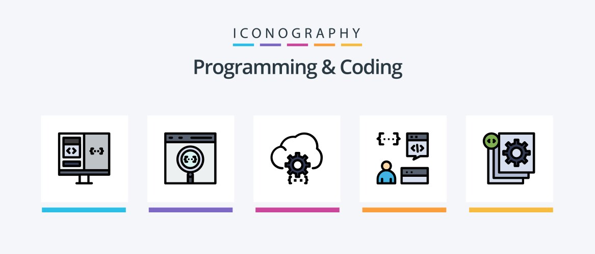Programming and coding line filled 5 icon pack vektorbild