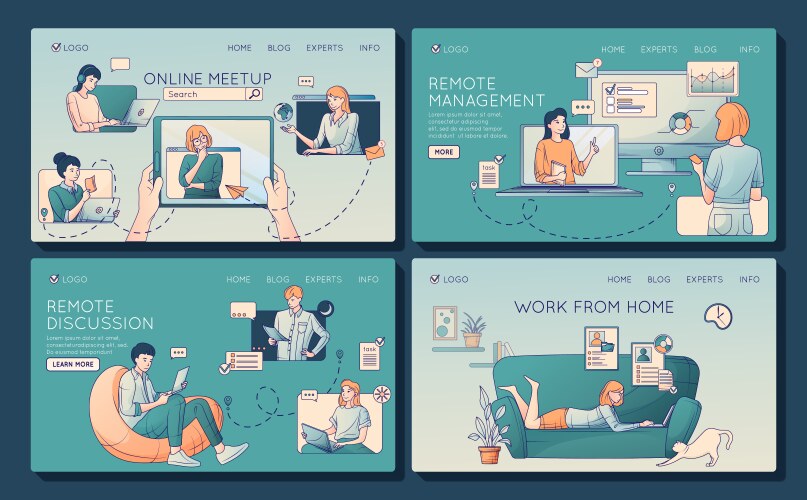 Remote work website set vector image