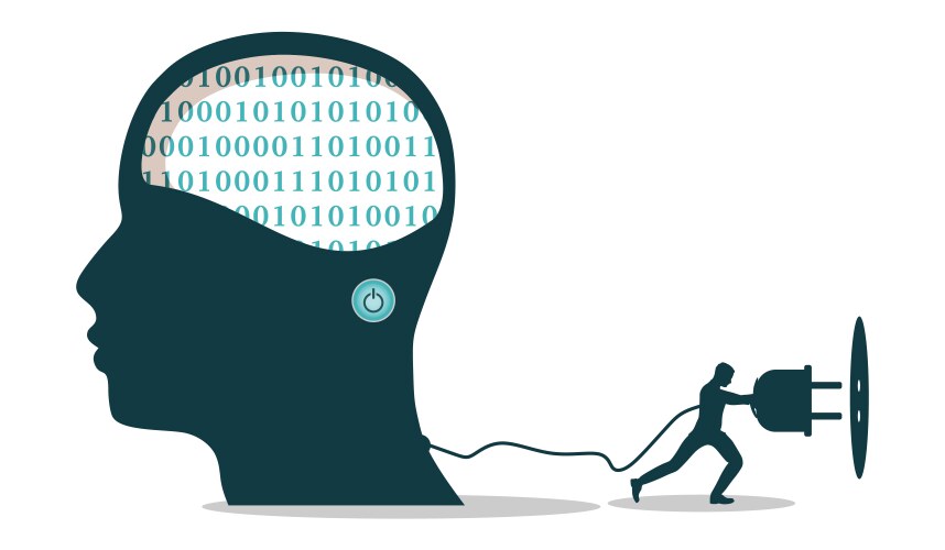 Silhouette of a man head textured by binary code vector image
