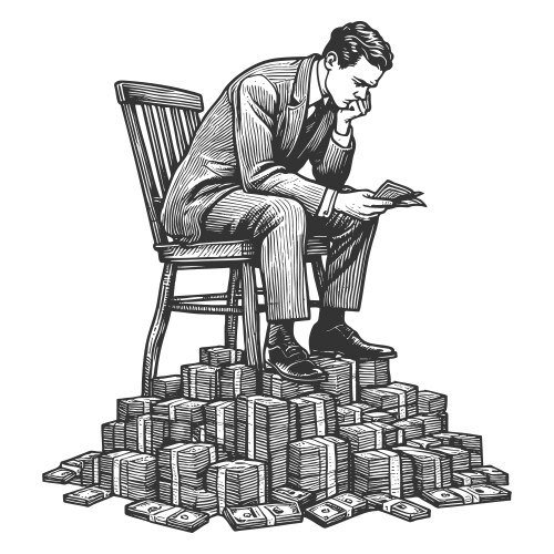 Businessman sitting on pile of money sketch Vector Image