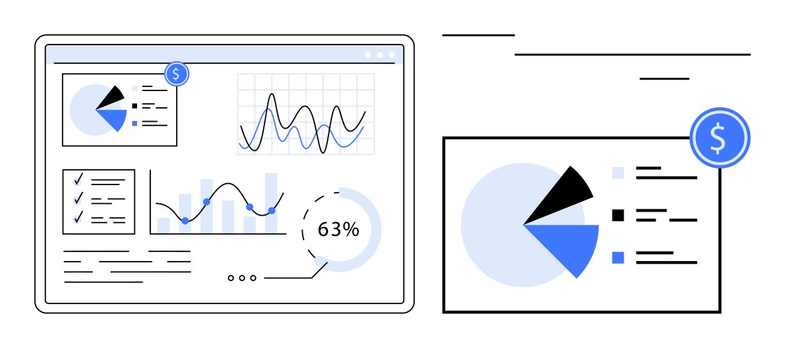 Data analytics dashboard with graphs pie charts vector image