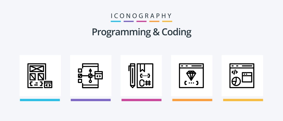 Programming and coding line 5 icon pack including vector image
