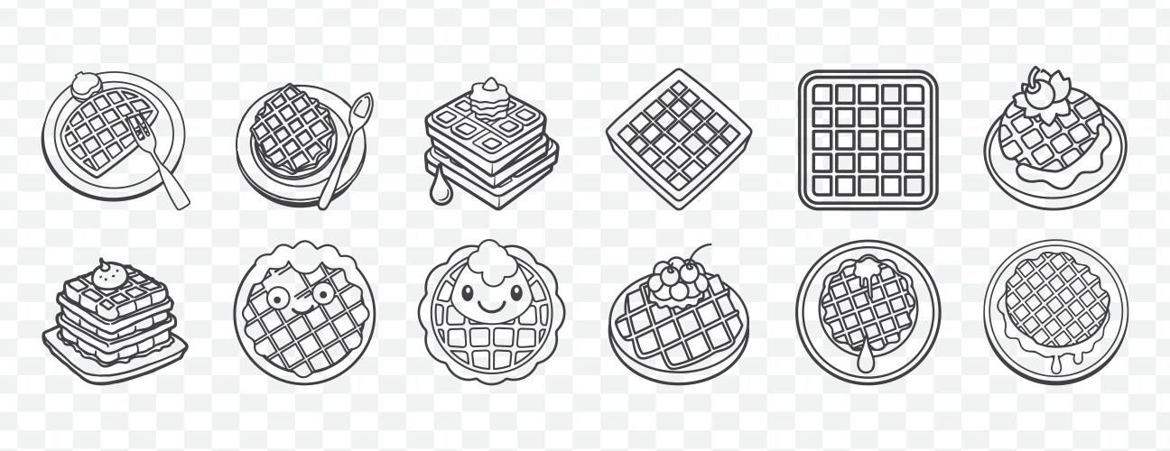 Detailed Waffle Art Collection Vector Image