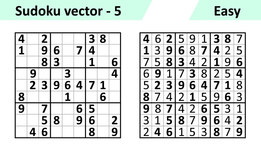 sudoku game with answers simple design set vector image vector image