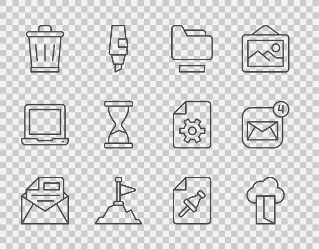Set line mail and e-mail cloud database document vector image