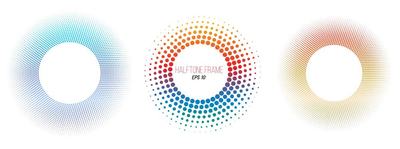 Set of halftone color circle frames design vector image