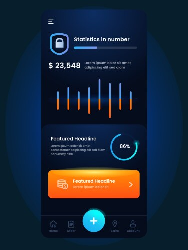 dark blue mobile user interface layout of data vector image