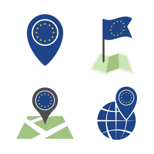 European union map pointer icons set symbols vector image