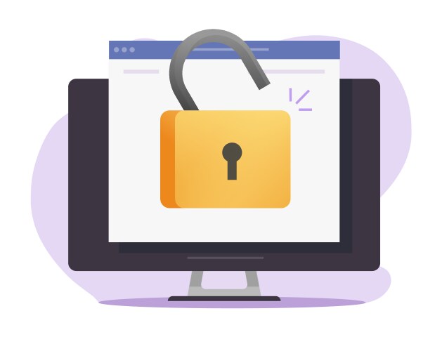 Unlocked web access online computer with open vector image