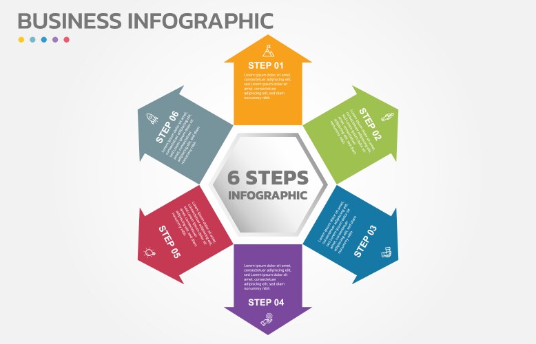 Visual data presentation cycle diagram with 6 vector image