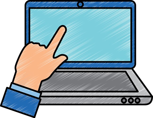 Laptop computer with hand user touching vector image
