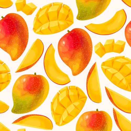 seamless pattern with ripe mango and its half vector