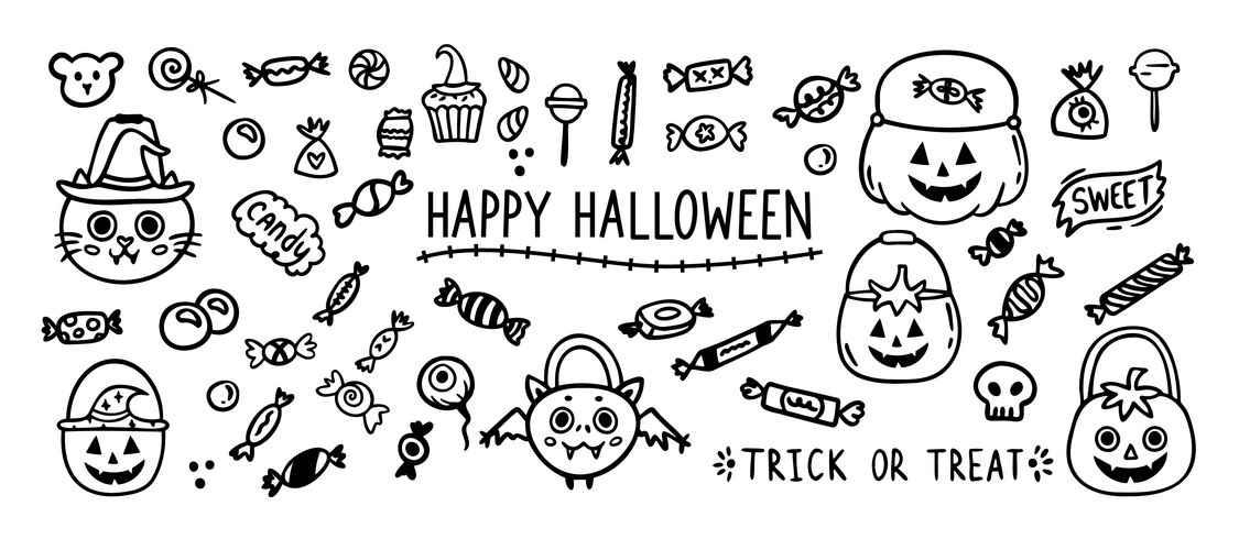 Halloween sweet candy doodle outline set line Vector Image