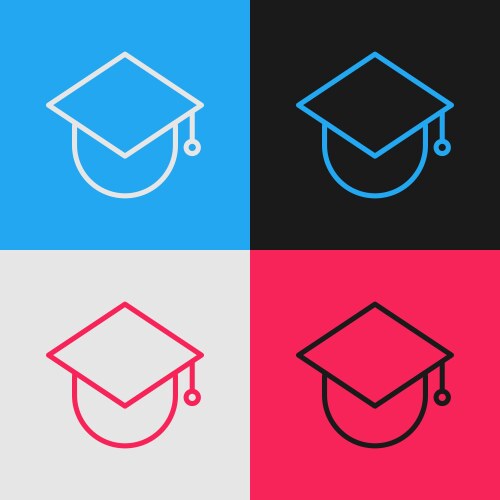 Pop art line graduation cap on globe icon isolated Vector Image