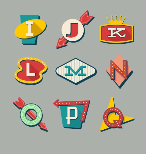 Alphabet letters on retro signs Royalty Free Vector Image