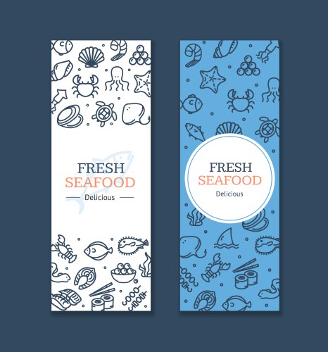 Fresh seafood banner poster card ad vertical set vector image