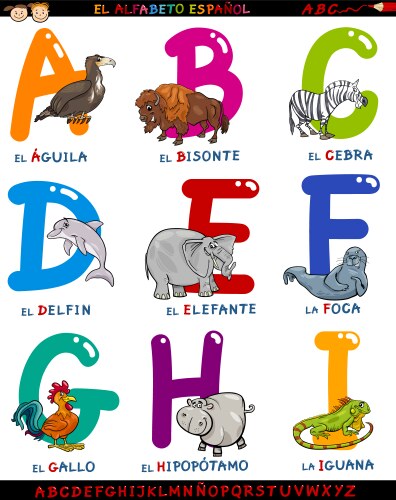 Spanish Alphabet with Animals - ABC Book Vector Image