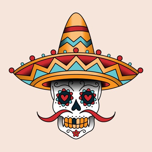 Sombrero - mexican hat and human skull Royalty Free Vector