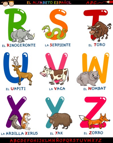 Cartoon spanish alphabet with animals Vector Image