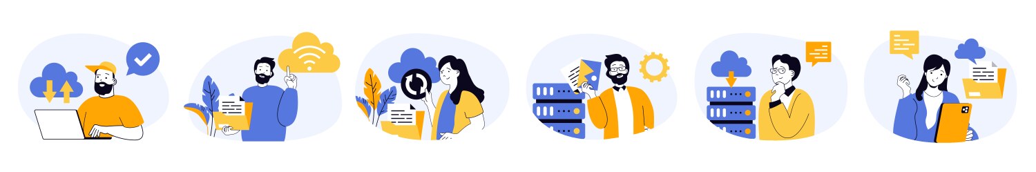 Cloud computing concept set with characters vektorbild