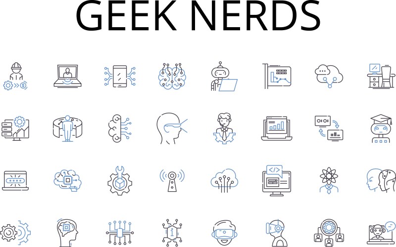 Geek nerds line icons collection brainiacs vector image