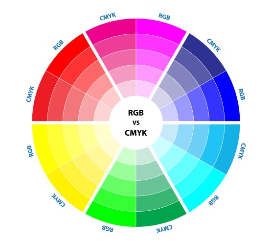 Set of rgb vs cmyk color palette diagram isolated vector image