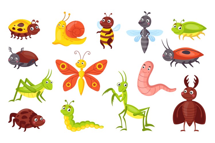Cute Cartoon Bugs Set - Insects Vector Image