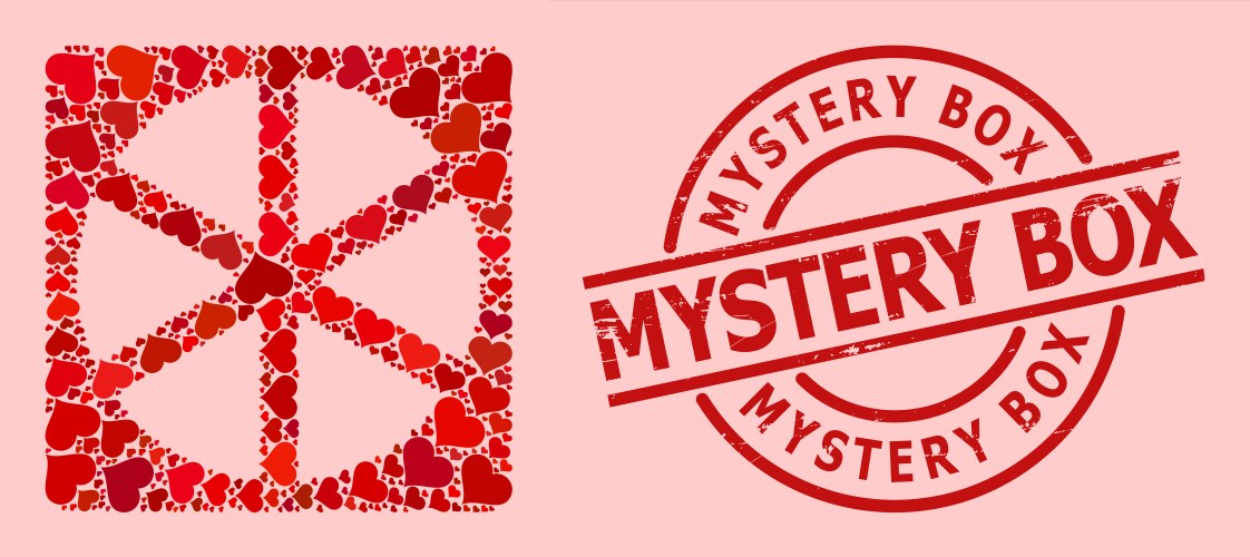 Grunge mystery box seal and red love pizza Vector Image