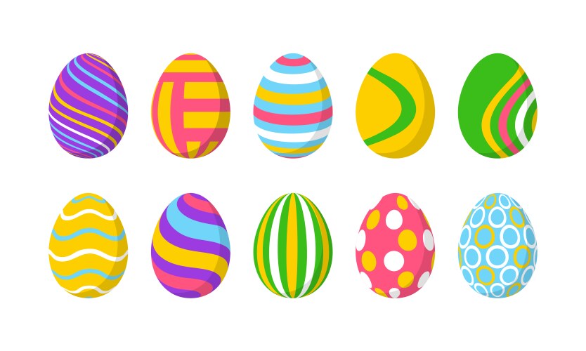 Set of 10 color easter eggs with pattern design vector image