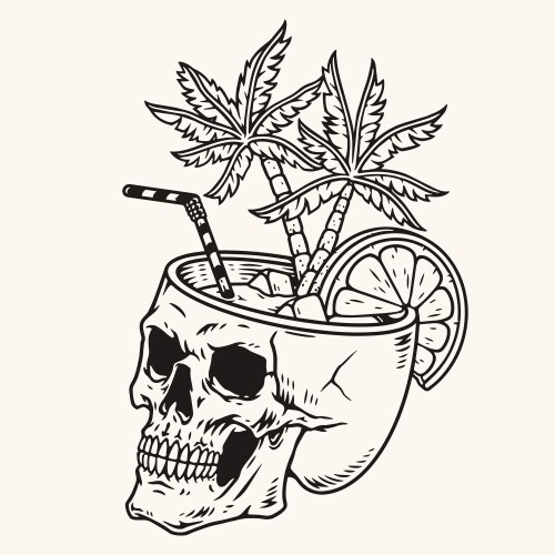 Vintage Cocktail Skull Sketch Vector Image