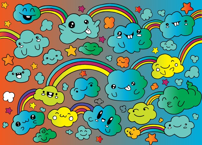 Hand drawn rainbow with rain drop and clouds – Free Vector | VectorStock