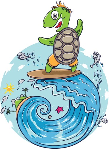 Cheerful Turtle Surfing Vector Image