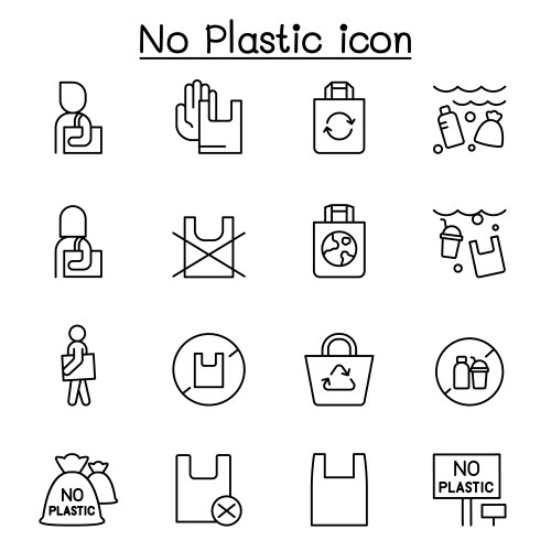 No plastic bag icons set in thin line style Vector Image
