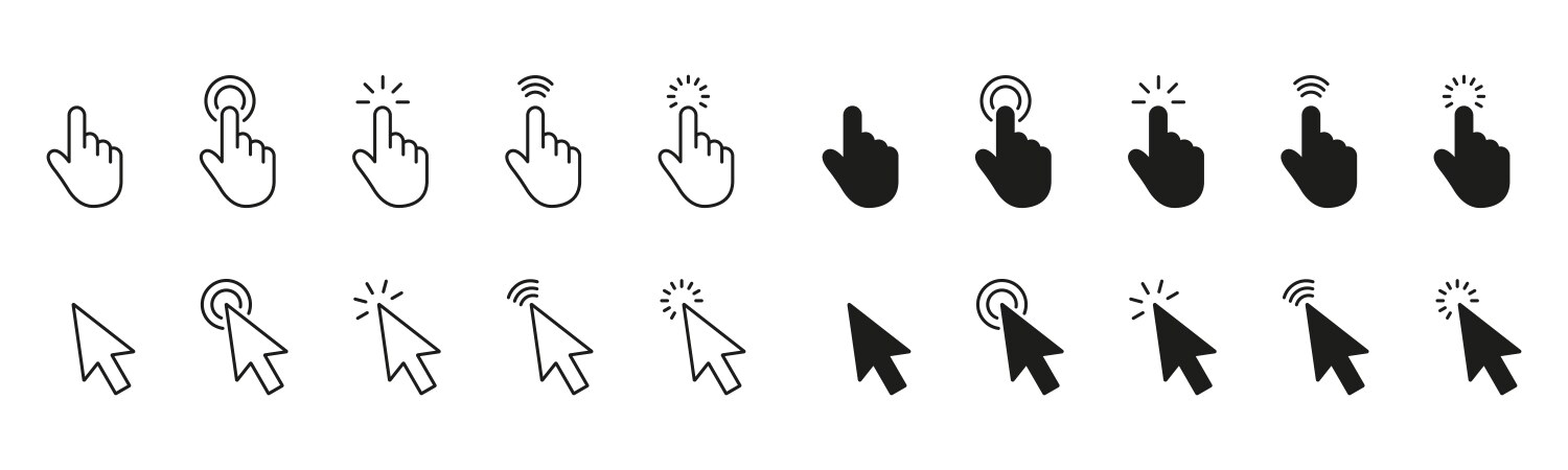 Computer mouse click cursor set hand and arrow vector image