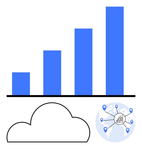 Increasing bar graph with cloud and global network vector image