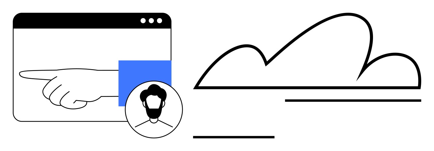 Hand pointing from browser window with user icon vector image