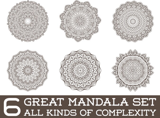 Set of ethnic fractal mandala meditation tattoo vector image