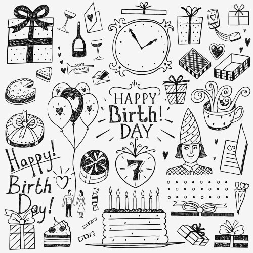 Cute Birthday Doodle Set Vector Image
