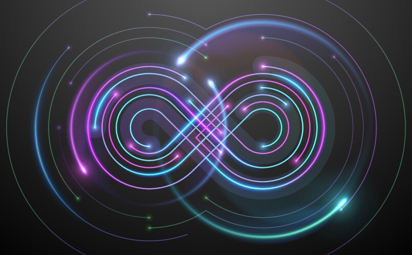 neon infinity symbol in technology lines vector