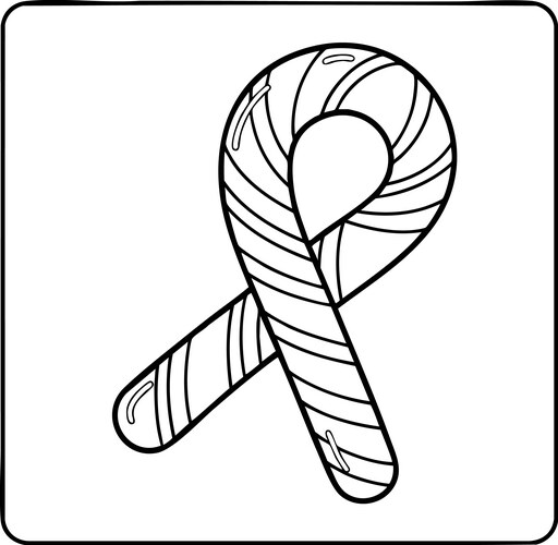 Candy Cane Ribbon Outline - Coloring Page Vector Image